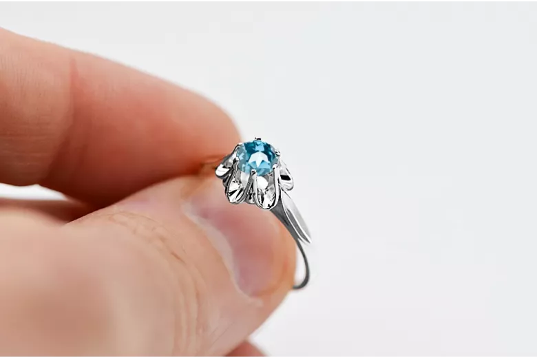 Klasický vintage Aquamarine Ring 925 Sterling Silver VRC004s